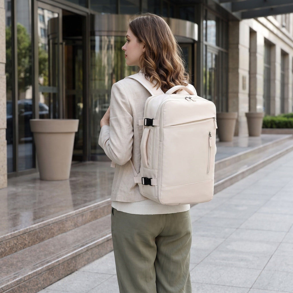 Multi-Compartment Travel Backpack with Padded Straps, Side Pockets and Compression Buckles