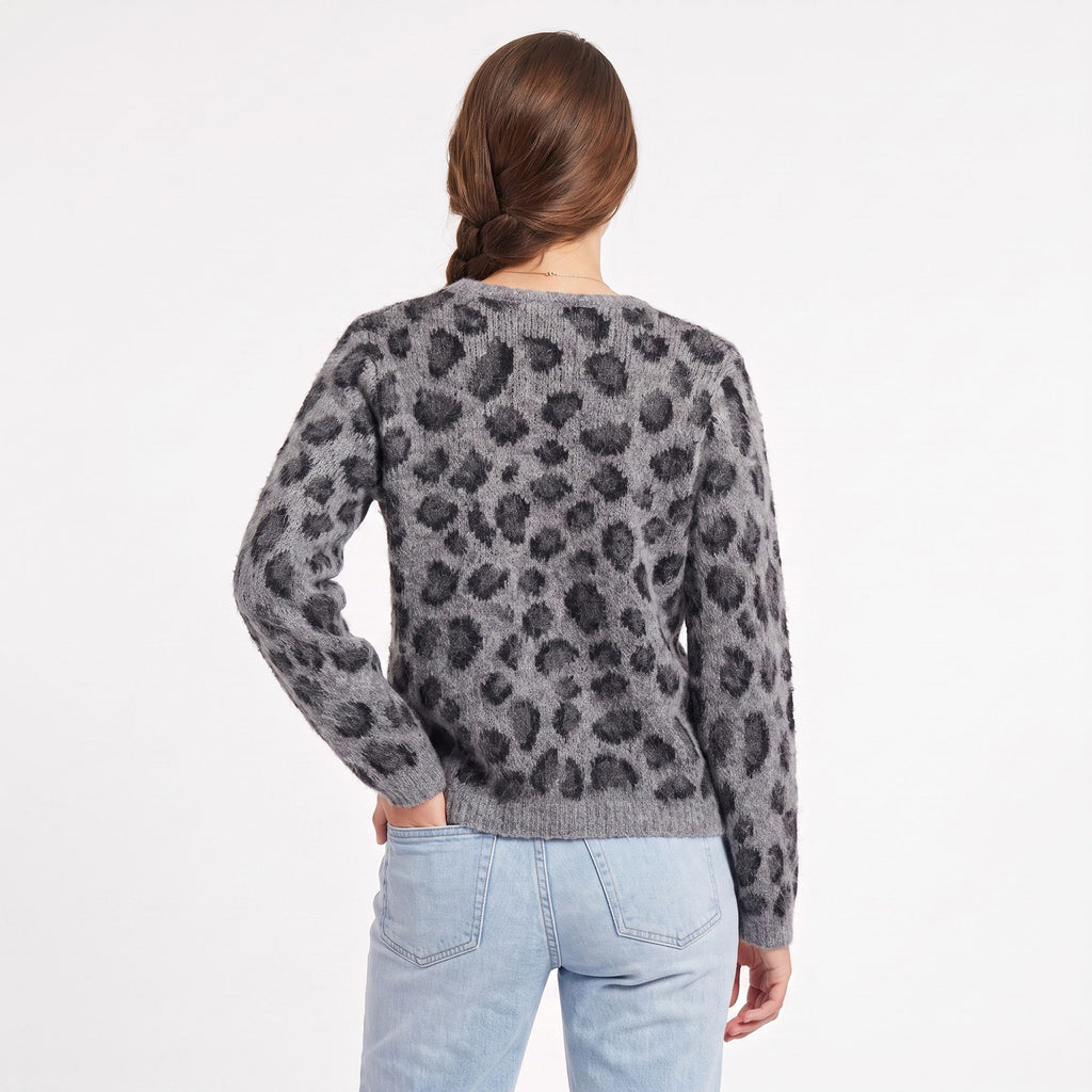 Fuzzy Leopard Print Button Front Cardigan Sweater