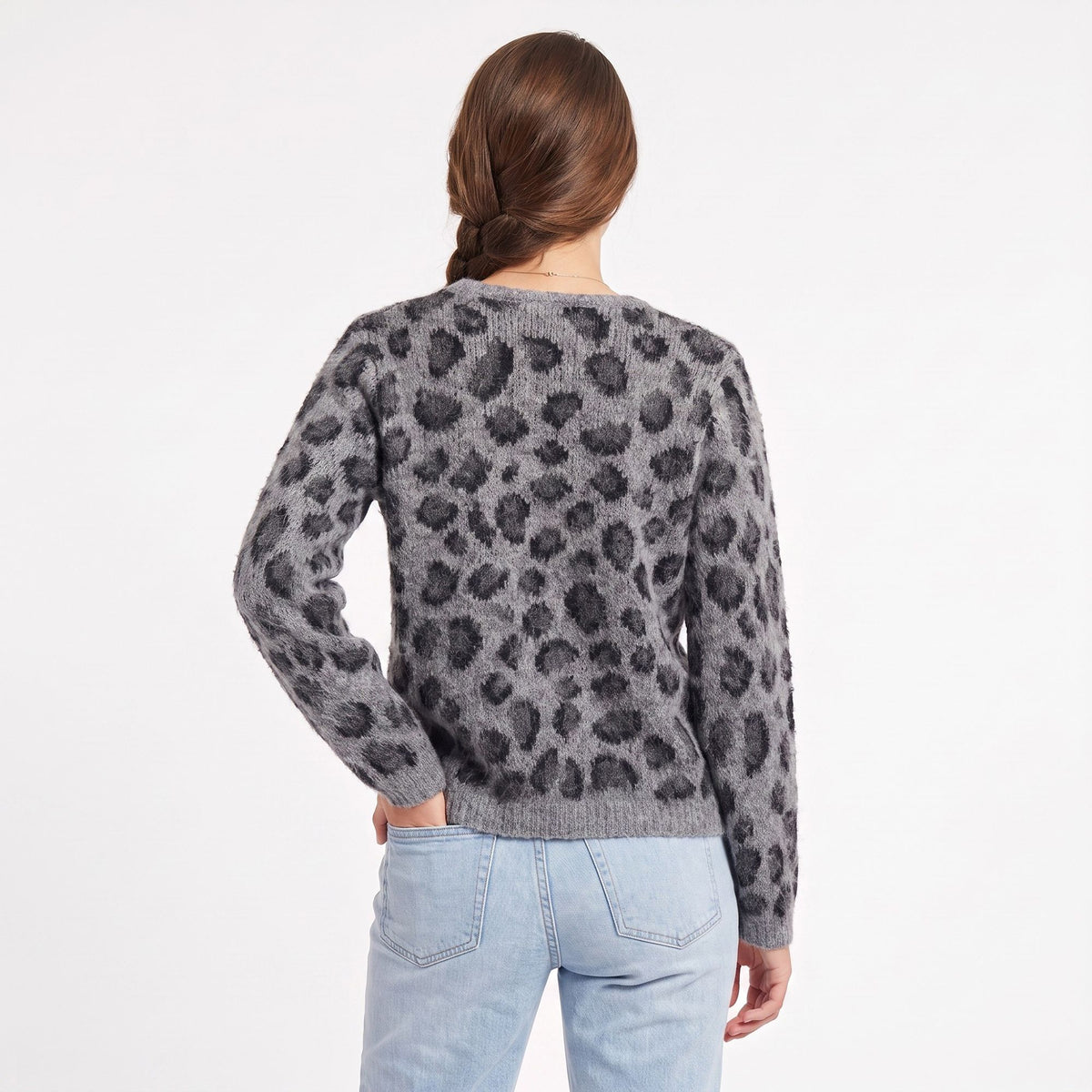Fuzzy Leopard Print Button Front Cardigan Sweater