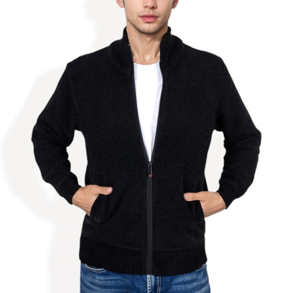 Anna-Kaci Men's Zip-Up Ribbed Knit Cardigan Sweater with Stand Collar