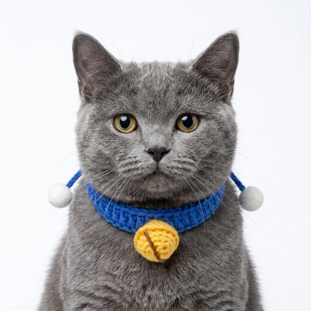 Hand Knit Pet Collar with Soft Crochet Bell Adjustable Silent Collar Necklace for Cats and Small Dogs