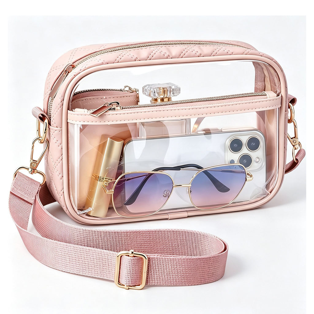 Clear Stadium Crossbody Bag with Front Pocket, Zipper Closure and Adjustable Removable Shoulder Strap
