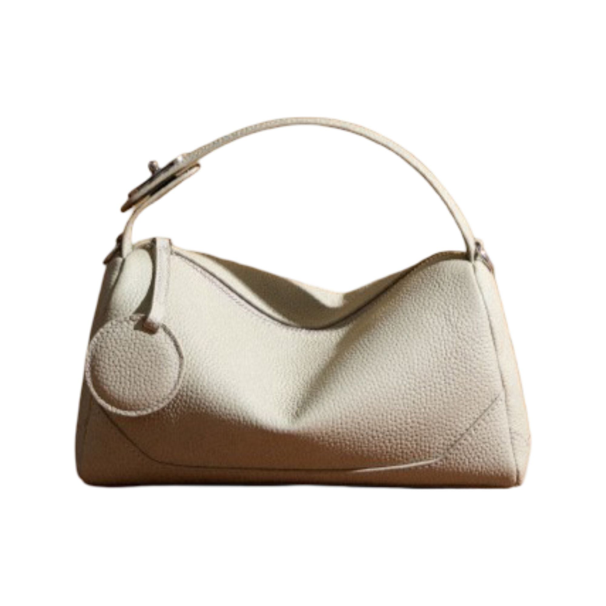 Pebbled Leather Satchel Bag with Top Handle Adjustable Crossbody Strap and Zipper Closure