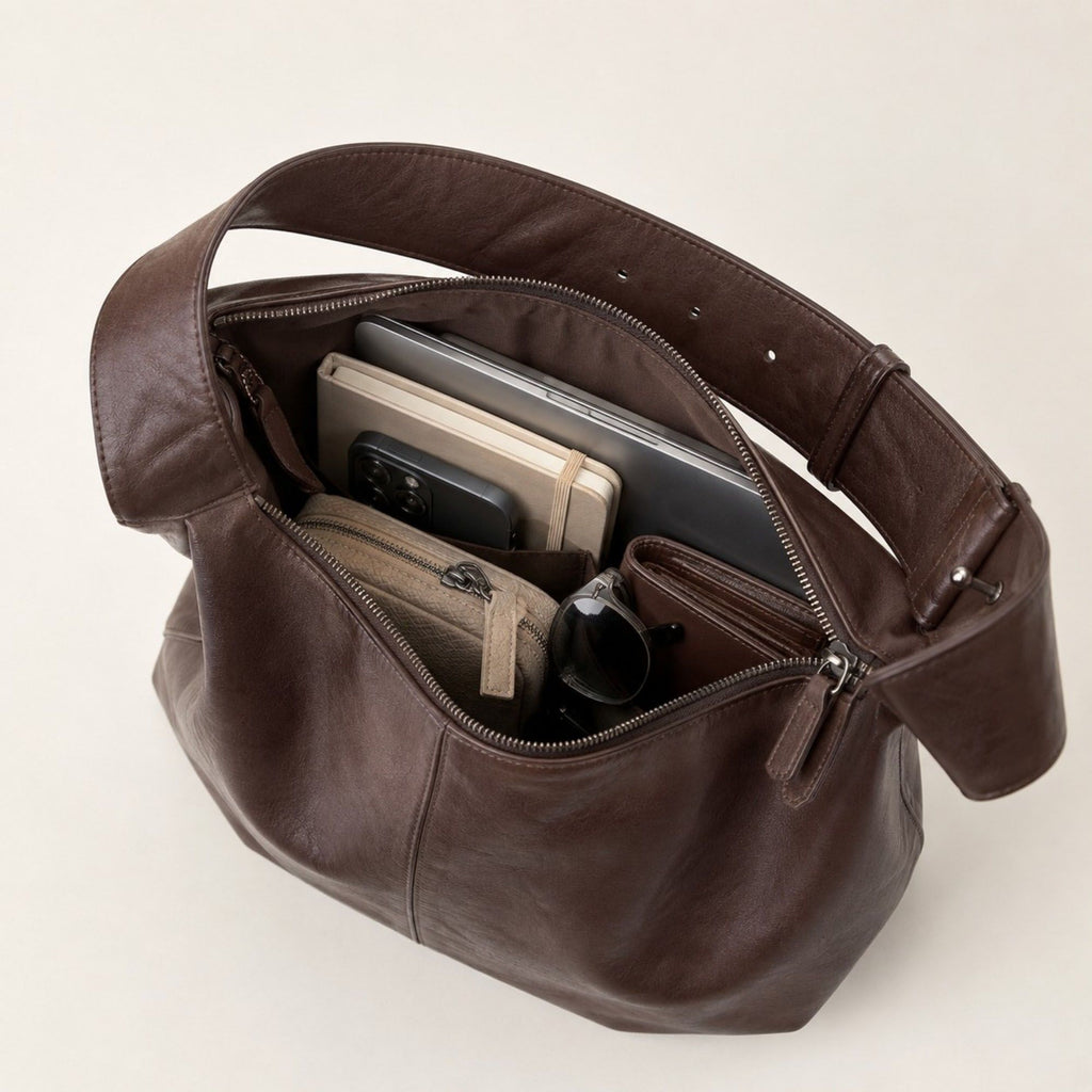 Oversized Slouchy Hobo Shoulder Bag with Adjustable Wide Strap and Zippered Pocket