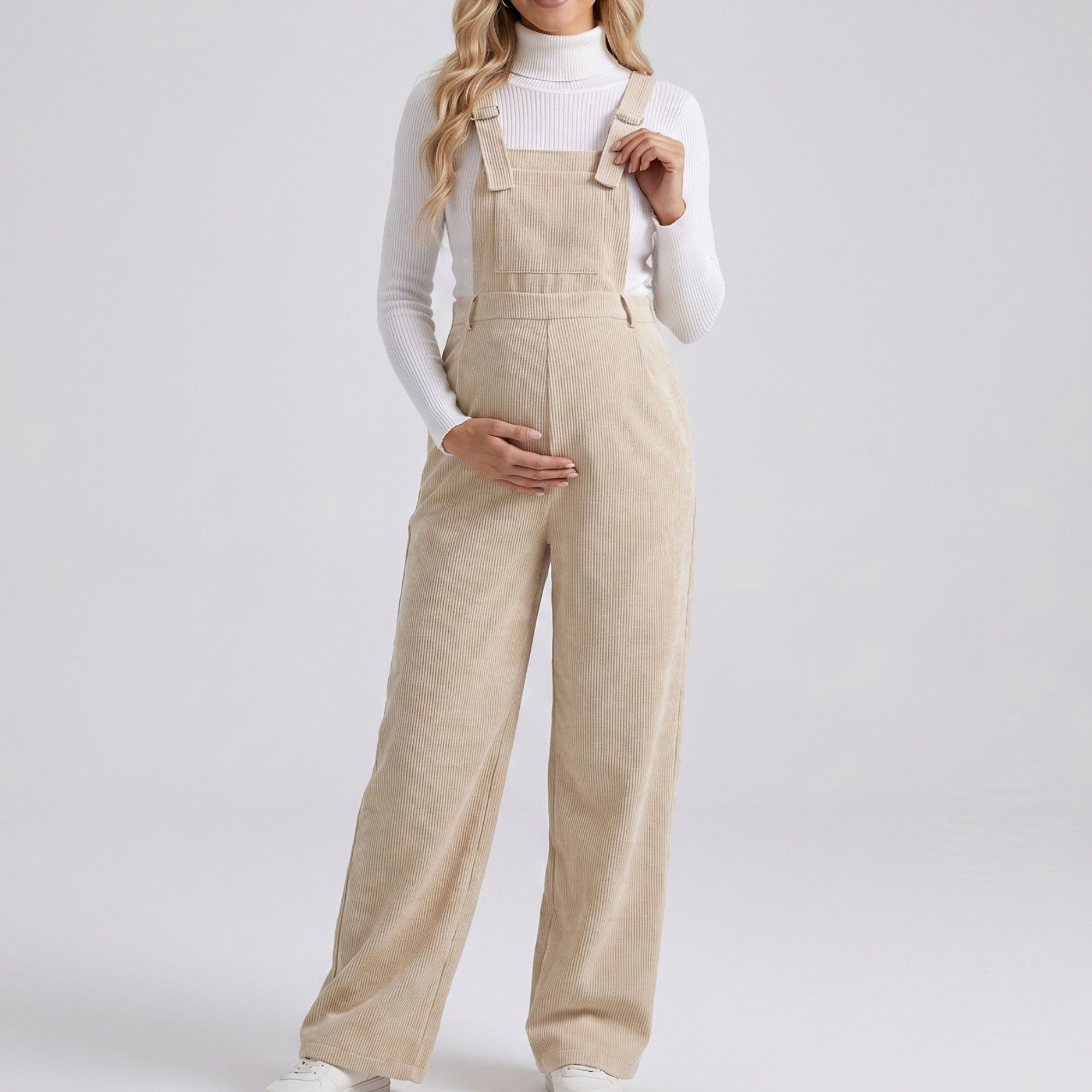 Anna-Kaci Women's Maternity Corduroy Overall Jumpsuit with Adjustable Straps and Wide Leg Fit