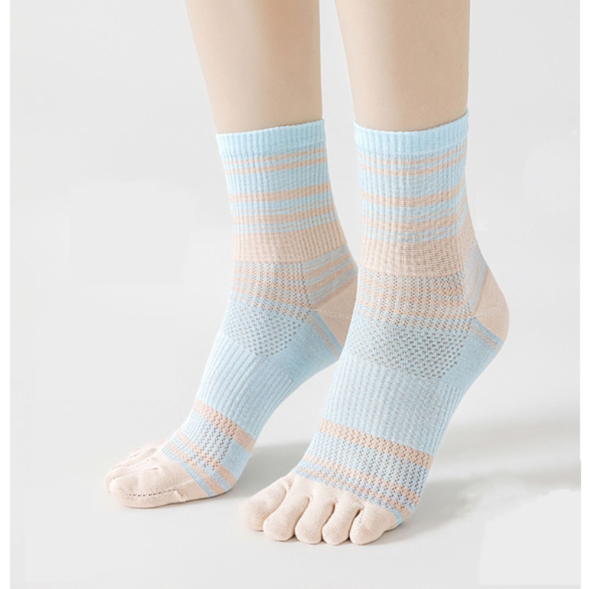 Anna-Kaci 2 Pairs Women's Breathable Five-Toe Socks with Arch Support and Anti-Odor Lycra Stretch for Casual or Active Wear