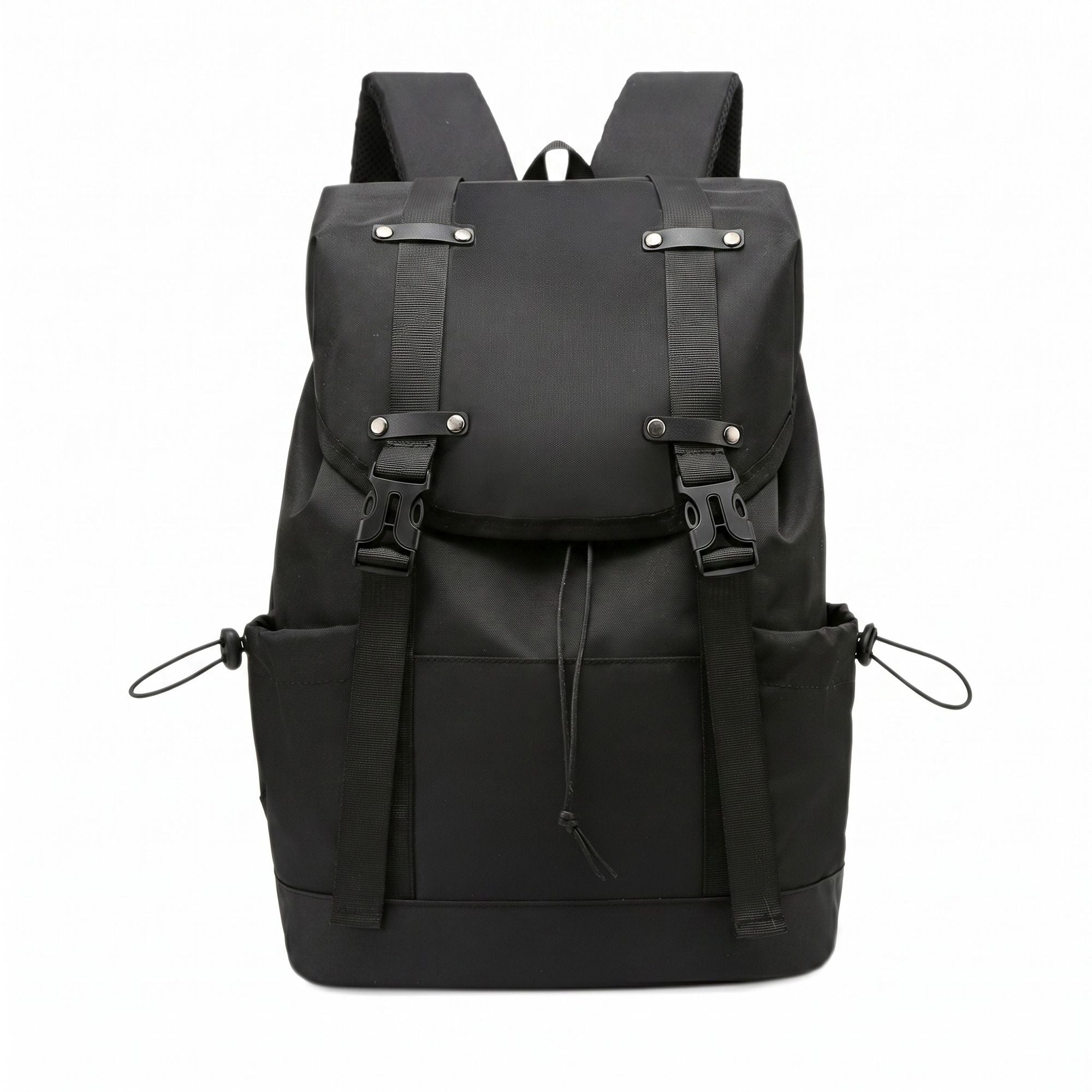 Large Flap Backpack with Drawstring Closure Buckle Straps Side Pockets and Padded Shoulder Straps