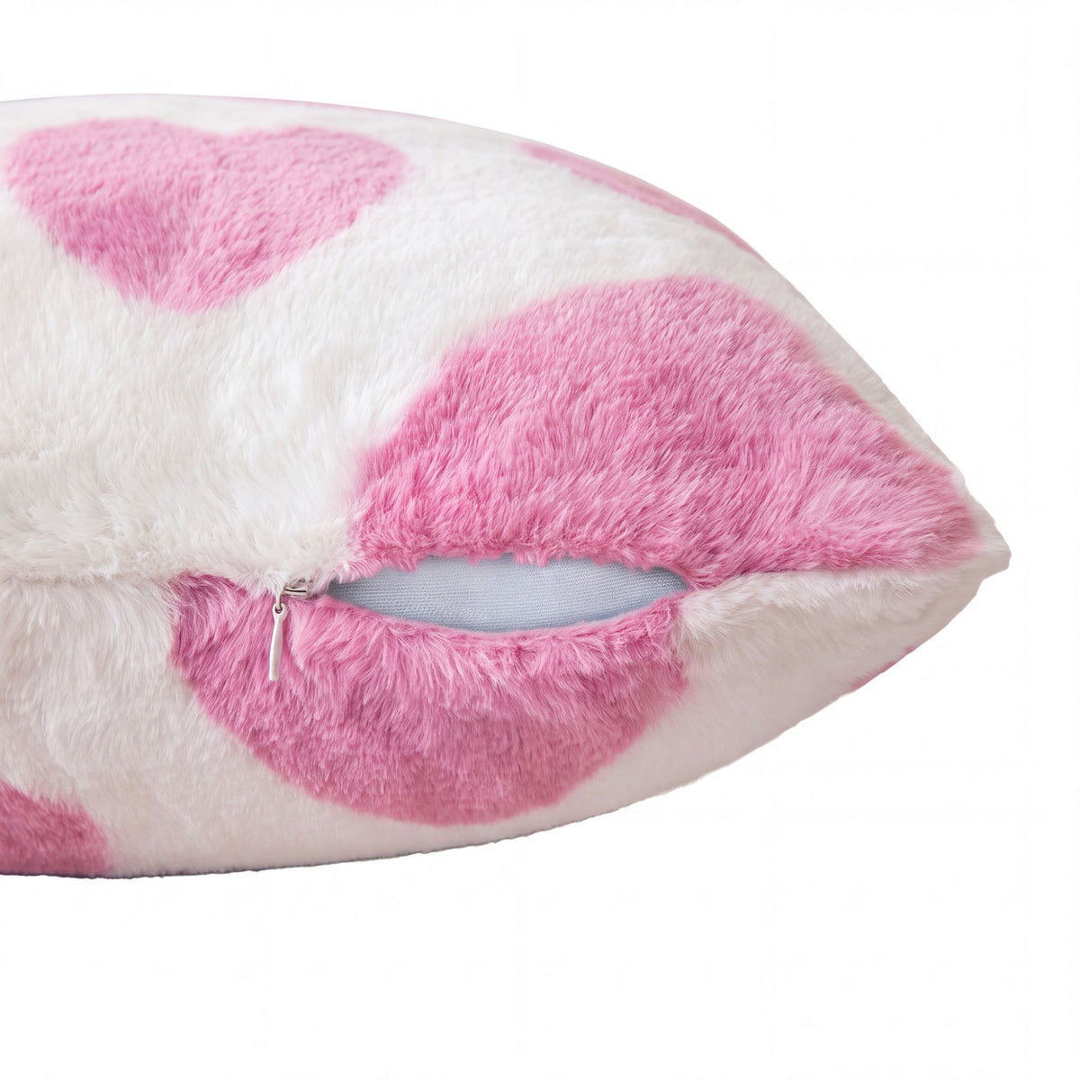 Pink Heart Plush Throw Pillow Cover Decorative Square Cushion Cover for Sofa Couch Bed