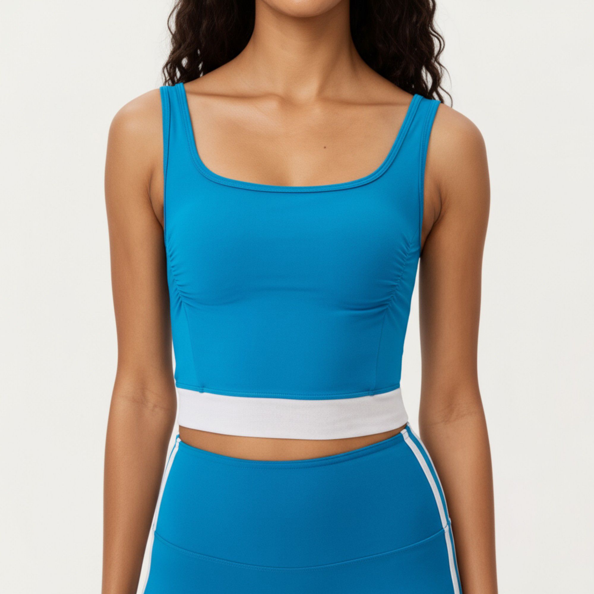 Anna-Kaci Active Women's Square Neck Cropped Active Tank Top with Contrast Elastic Hem