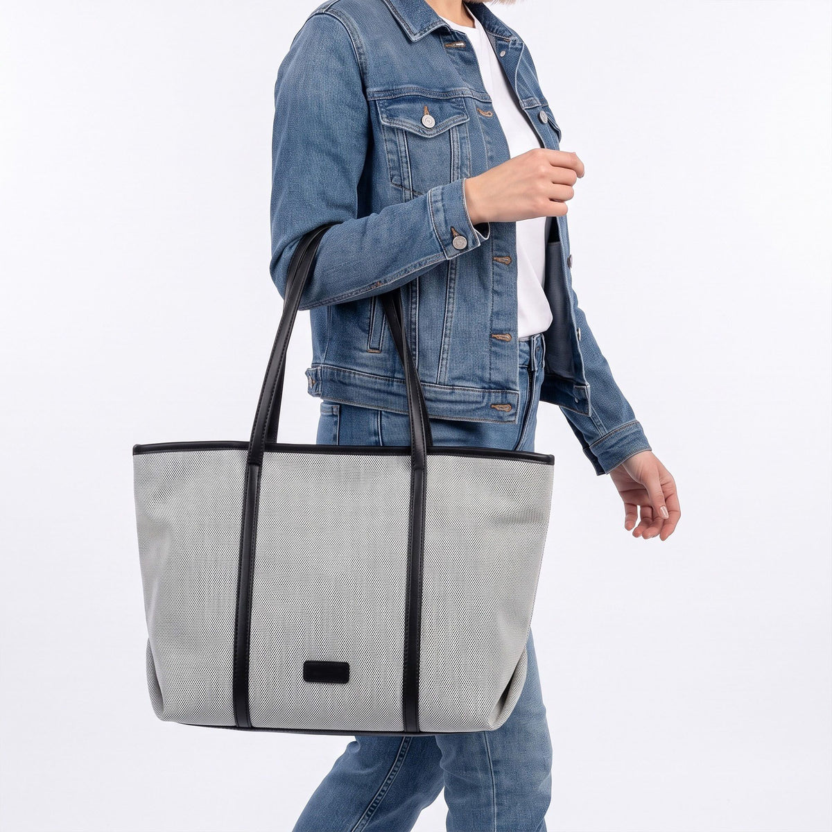 Large Tote Bag with Long Shoulder Straps and Zip Closure