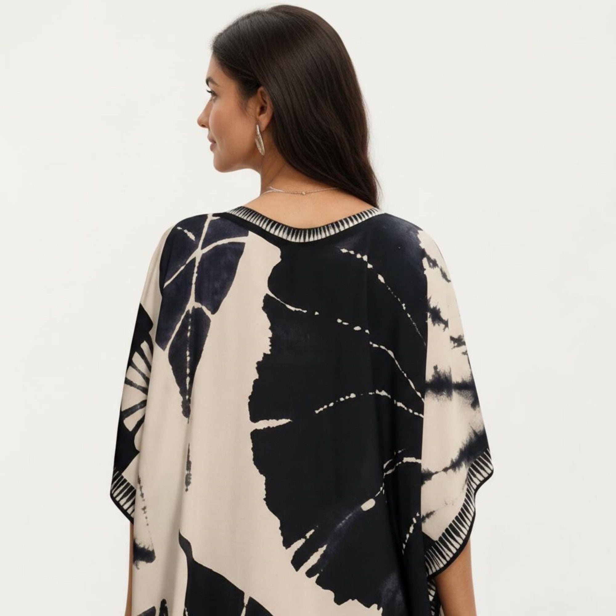 Anna-Kaci Women's Abstract Print Maxi Caftan Dress with V-Neckline Short Sleeves and Relaxed Draped Silhouette