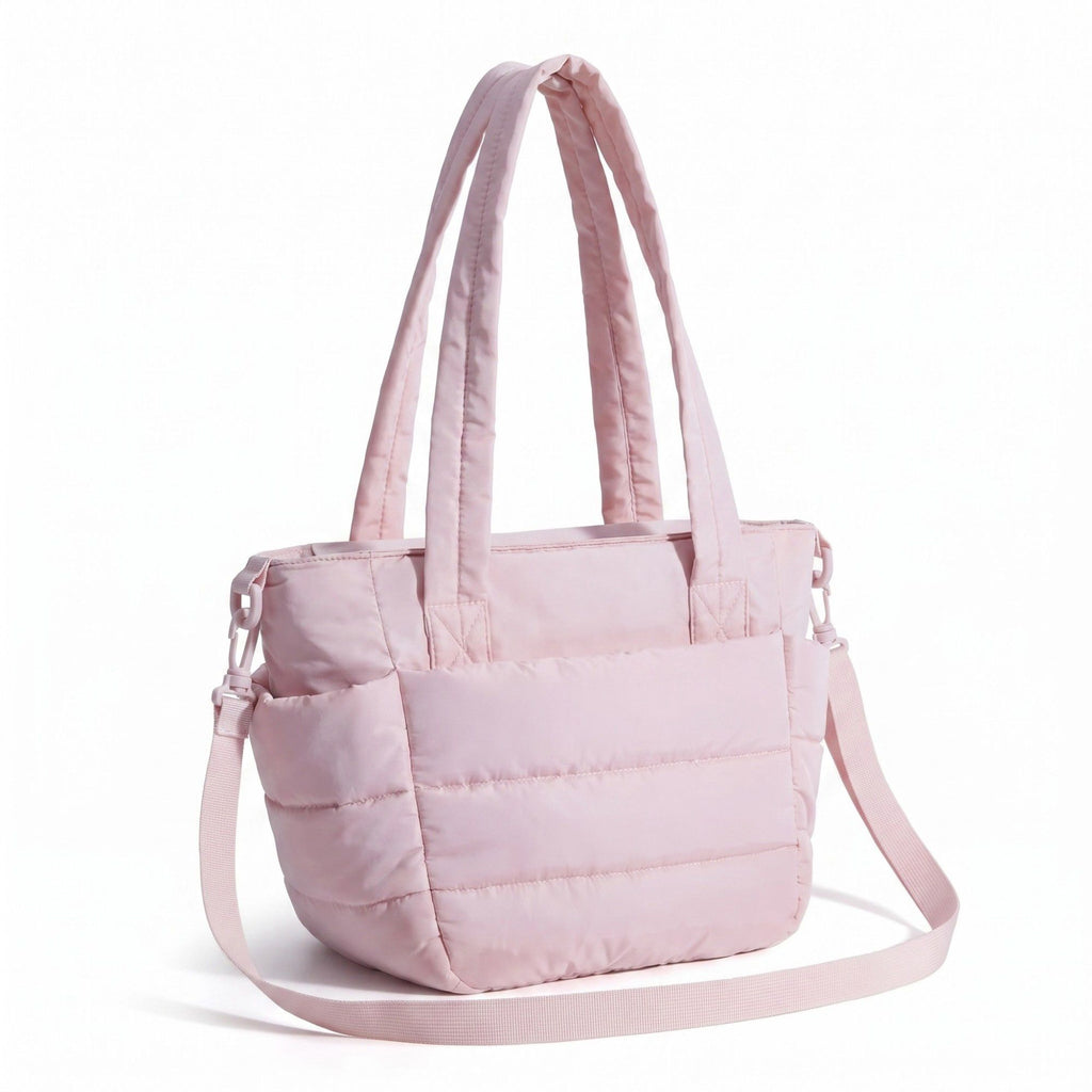 Quilted Puffer Tote Bag with Adjustable Shoulder Strap Multi Pocket Lightweight Carryall Handbag 13x6x10 in