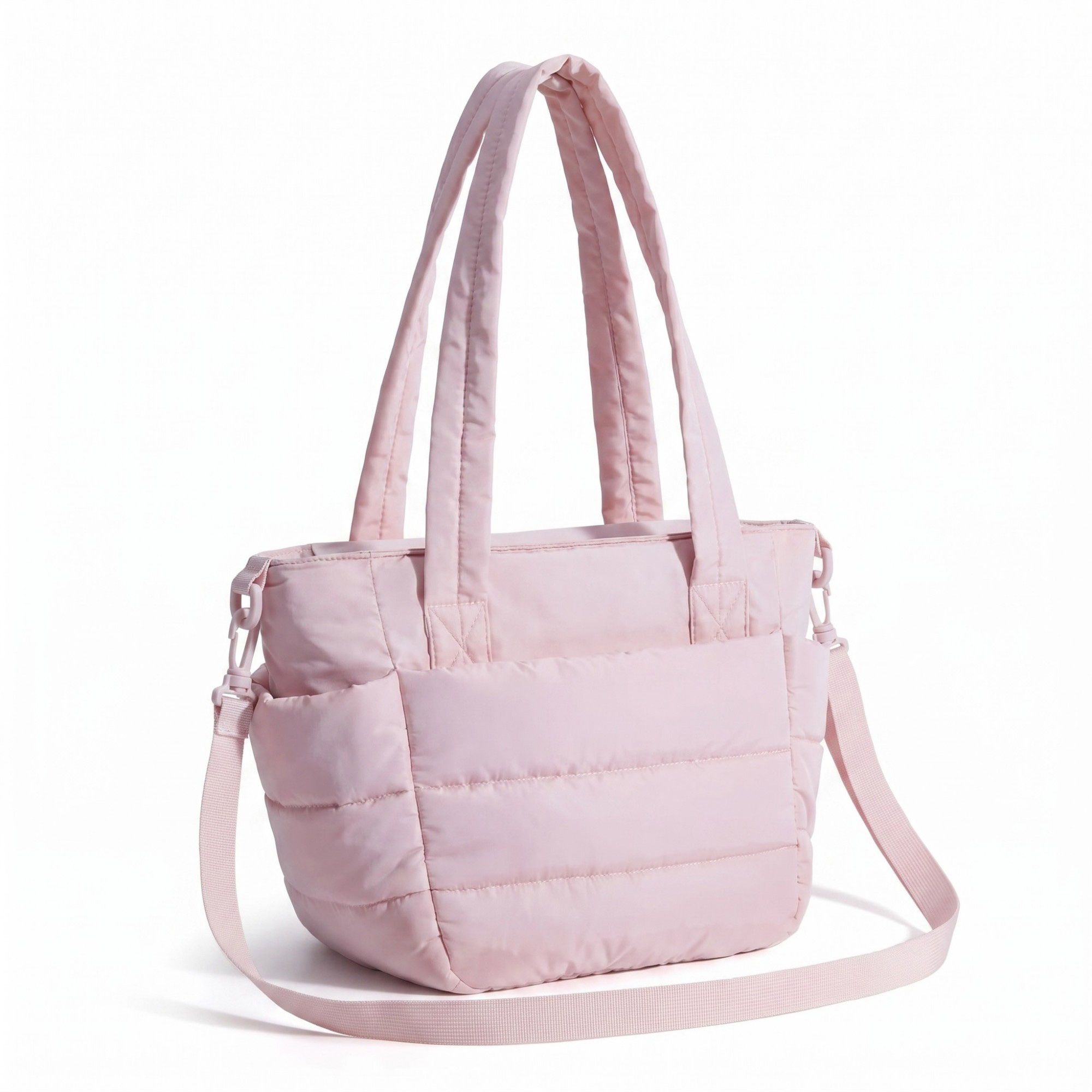 Quilted Puffer Tote Bag with Adjustable Shoulder Strap Multi Pocket Lightweight Carryall Handbag 13x6x10 in