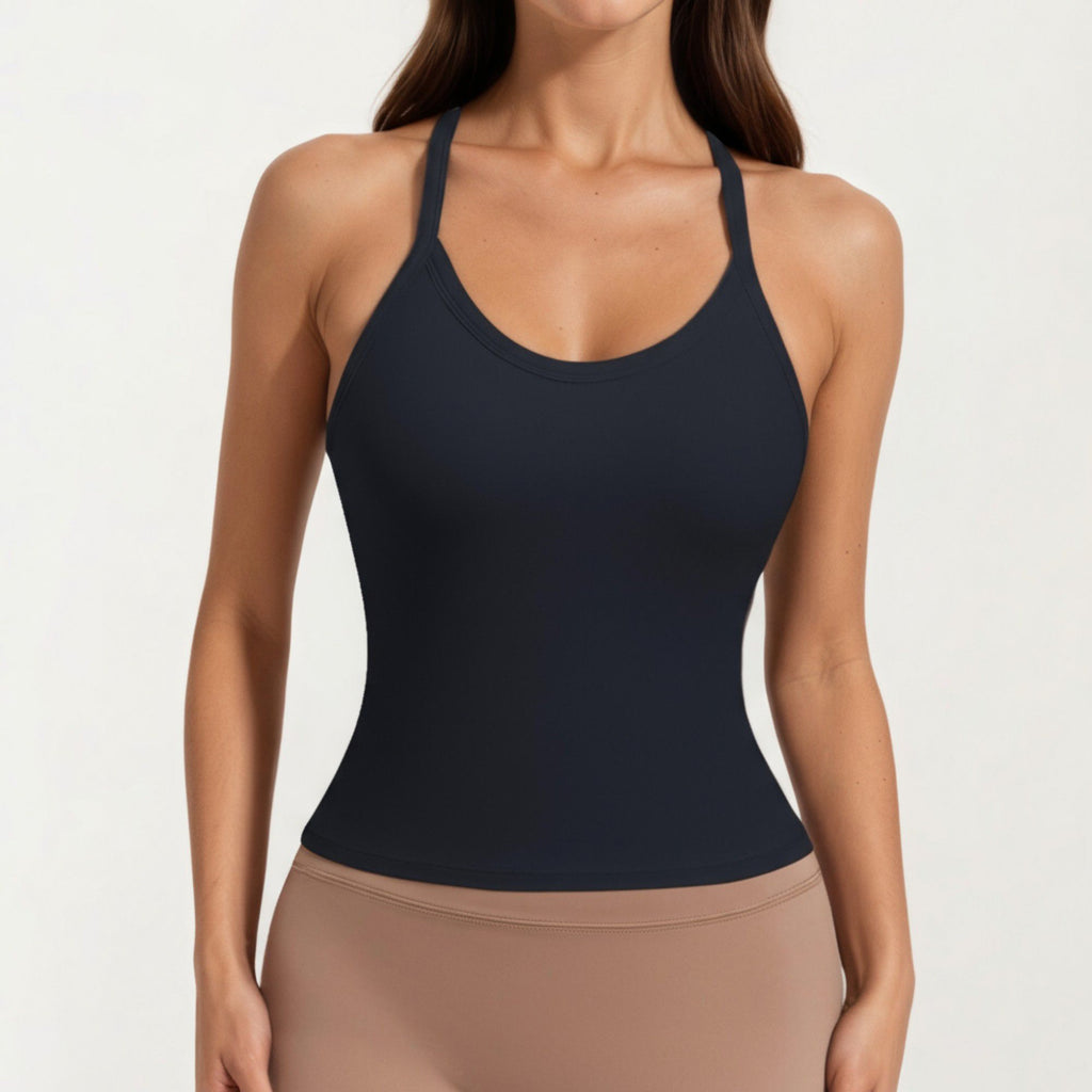 Anna-Kaci Active Women's Fitted Strappy Back Tank Top with Scoop Neck and Cross Back Design