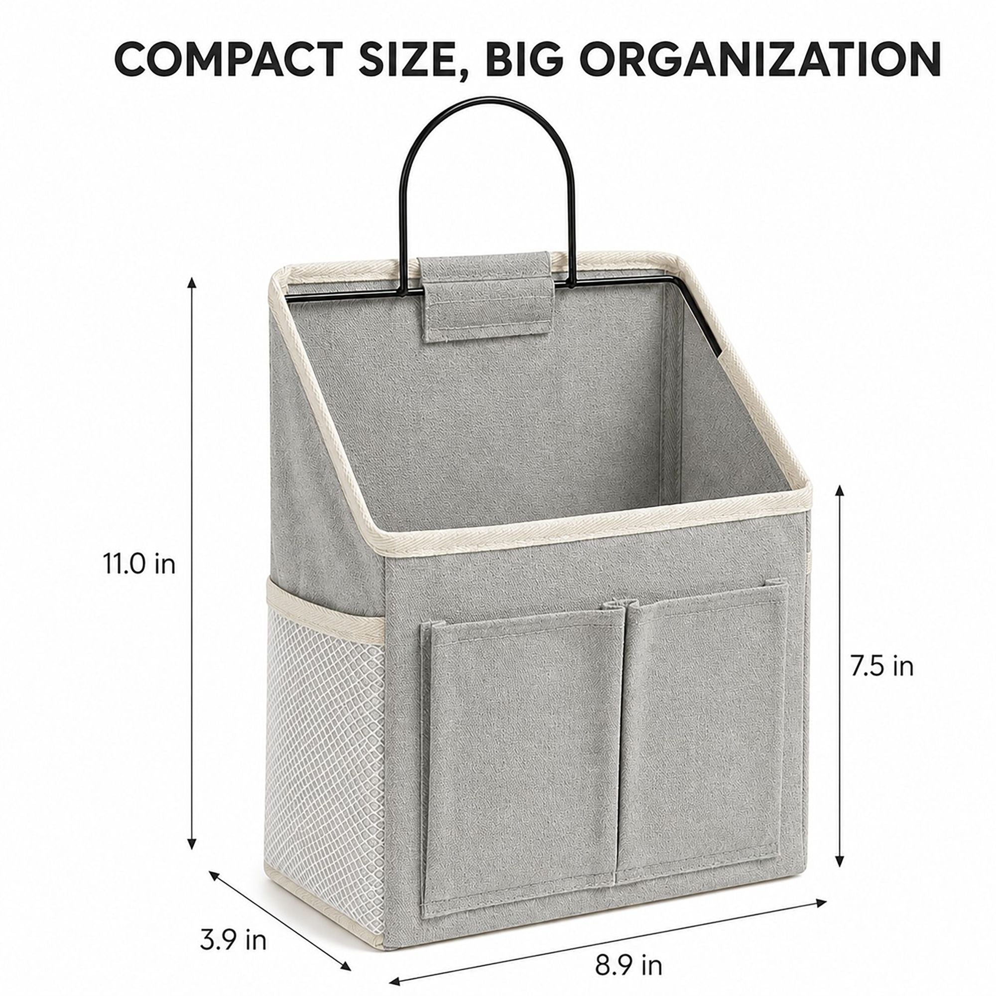 Hanging Bedside Storage Caddy with Metal Frame and Multiple Pockets Bed Rail Organizer