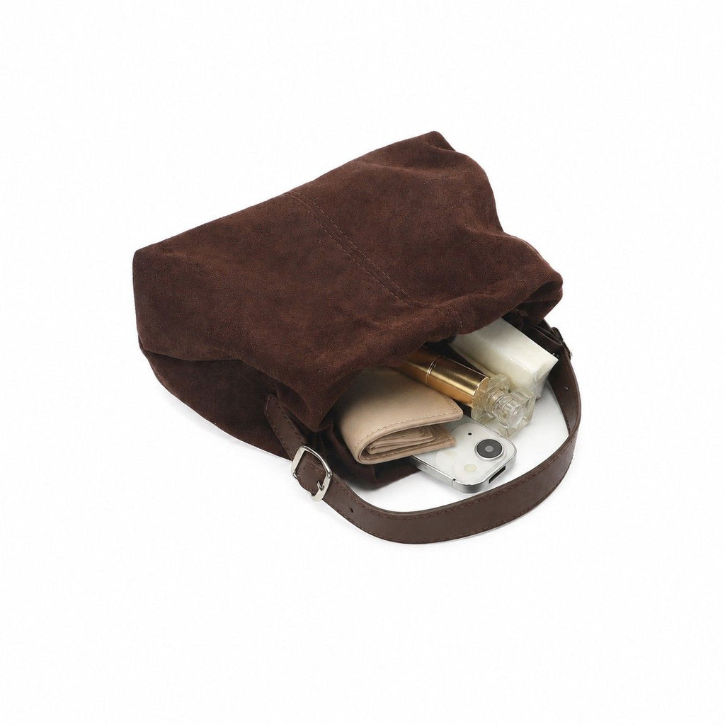 Faux Suede Hobo Shoulder Bag with Adjustable Strap Magnetic Closure and Interior Pocket