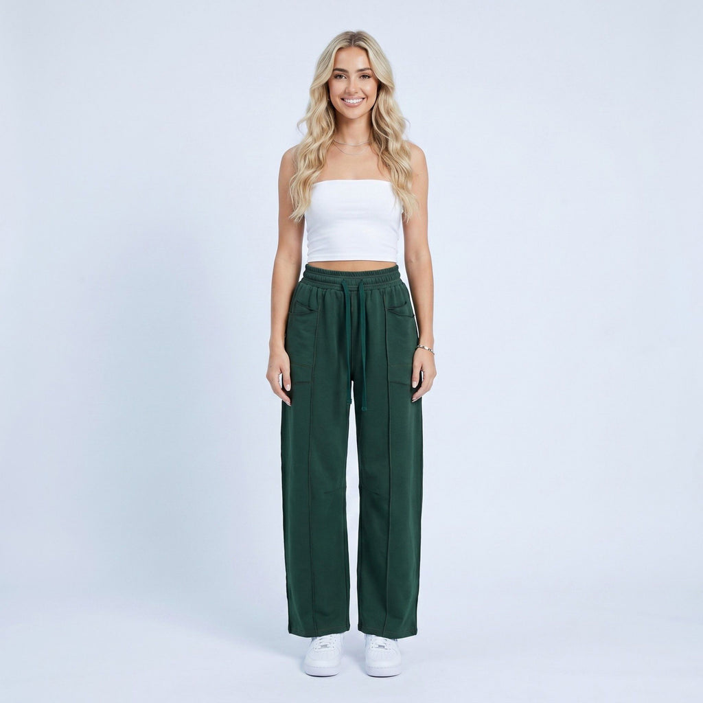 Anna-Kaci Women's High Rise Drawstring Wide Leg Utility Pants with Patch Pockets