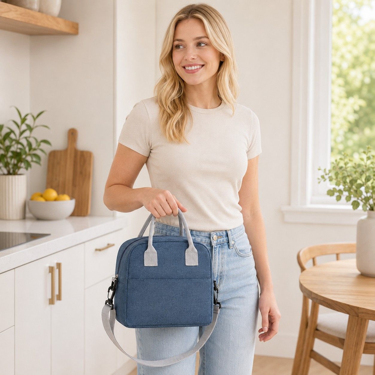Insulated Lunch Tote Bag with Front Pocket and Adjustable Shoulder Strap