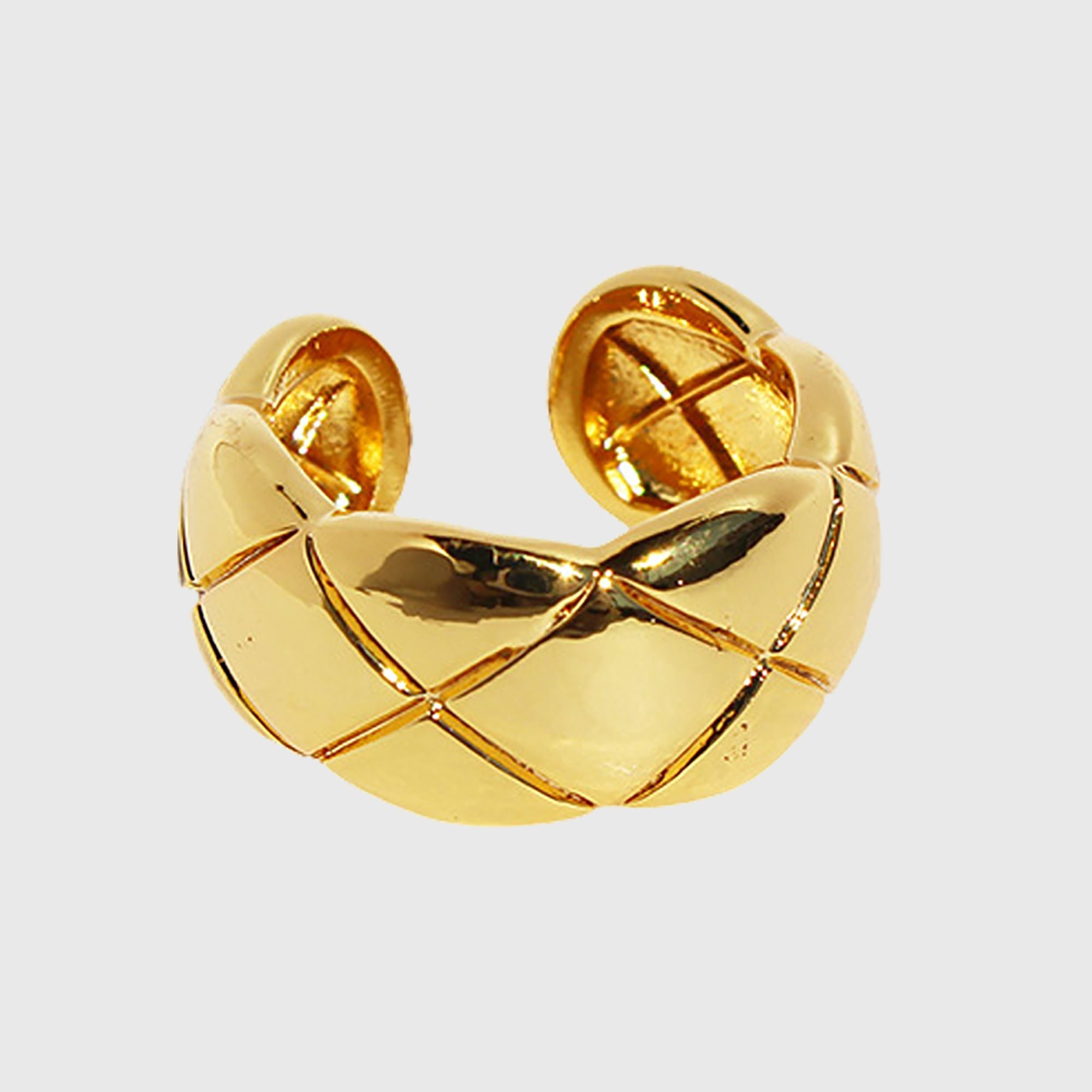 Women's Quilted Open Cuff Ring - Adjustable Brass Textured Statement Ring for Luxury Daily Wear