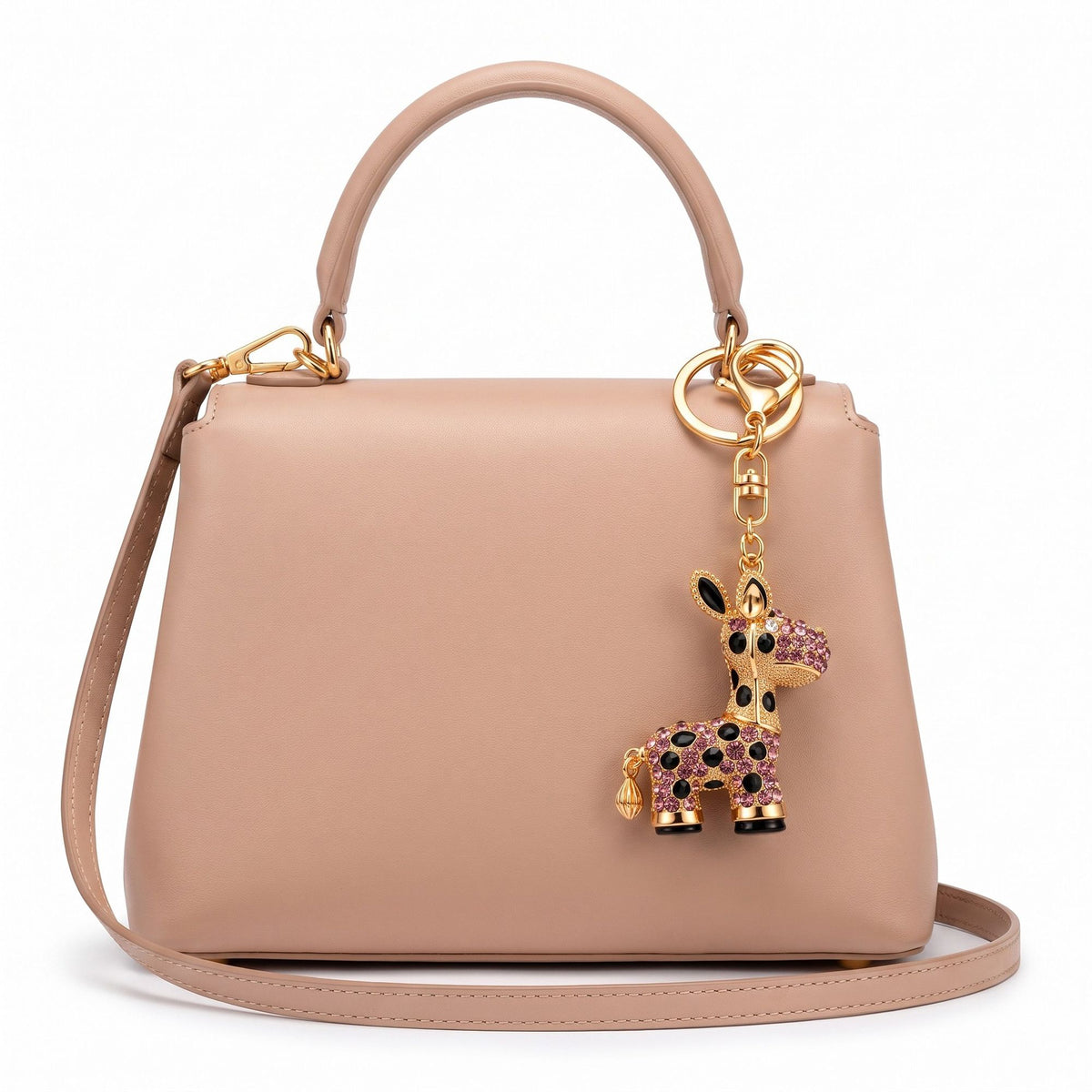 Giraffe Rhinestone Keychain Bag Charm with Lobster Clasp and Key Ring