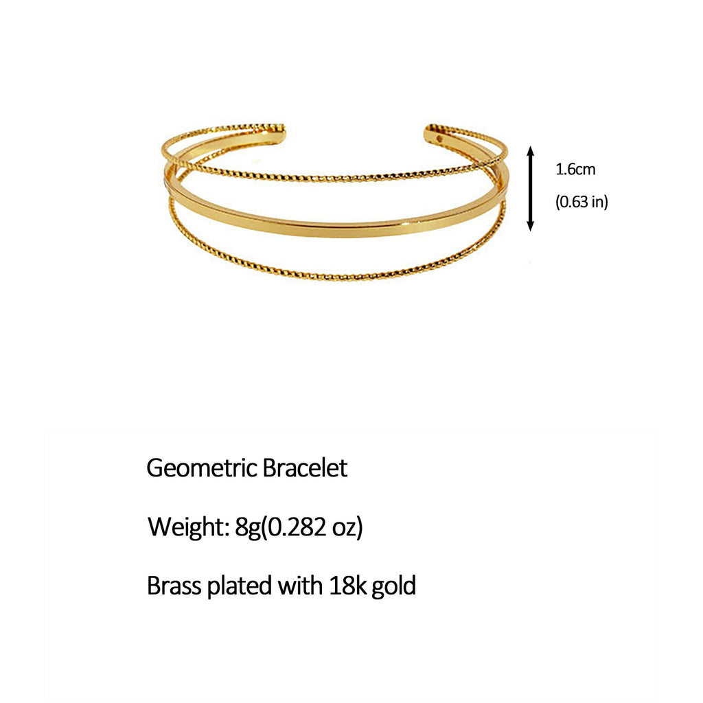 Women's Geometric Layered Cuff Bracelet - Chunky & Chain Mixed Open Bangle for Minimalist Modern Styling