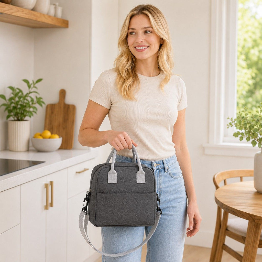 Insulated Lunch Tote Bag with Front Pocket and Adjustable Shoulder Strap