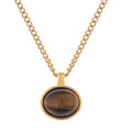 Women's Stainless Steel Fashion Necklace with 18K Gold Plated Pendant, Acrylic Tiger's Eye Stone, Adjustable Chain, Unique Design