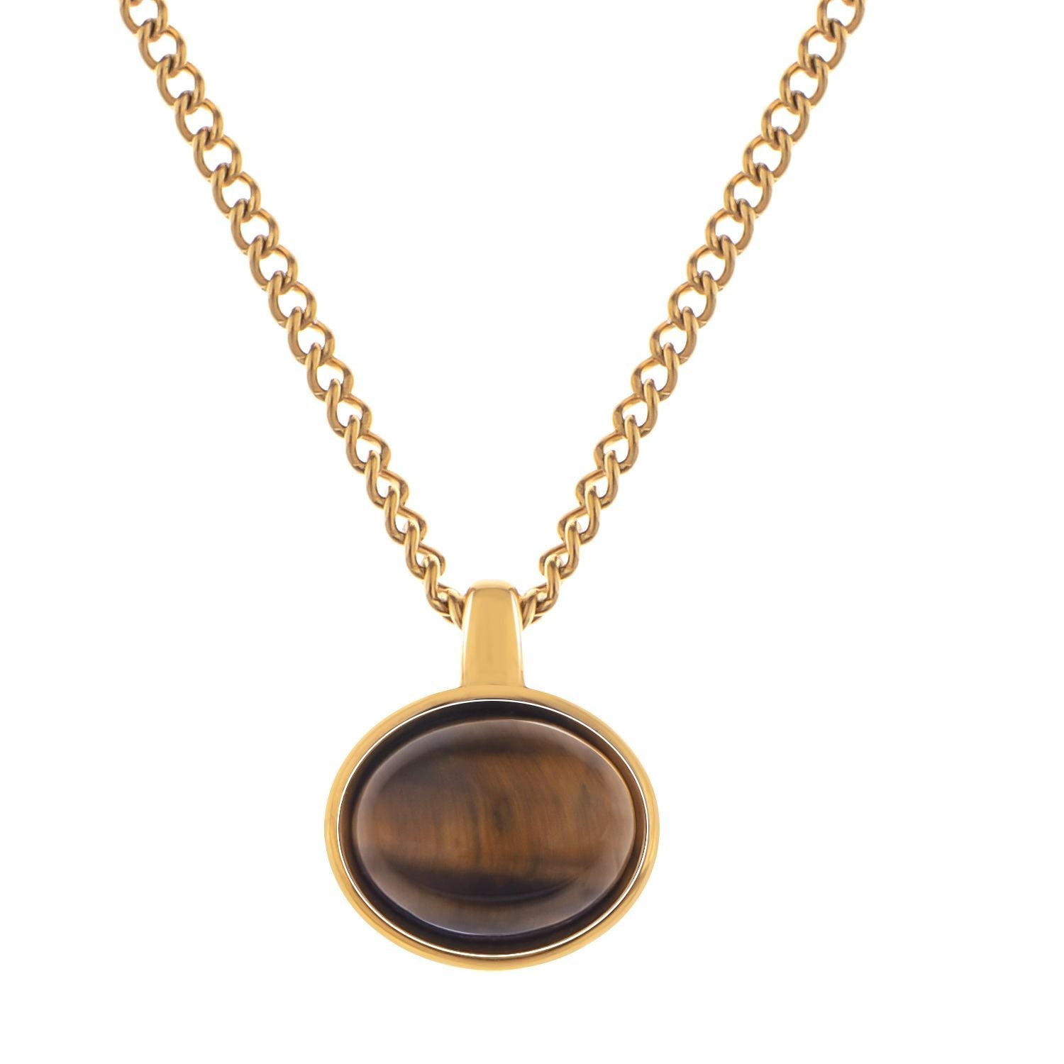 Women's Stainless Steel Fashion Necklace with 18K Gold Plated Pendant, Acrylic Tiger's Eye Stone, Adjustable Chain, Unique Design
