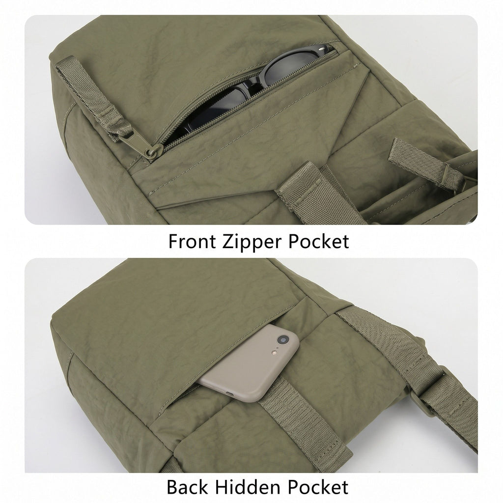 Water Resistant Nylon Crossbody Bucket Bag Adjustable Strap Multi Pocket Everyday Travel Bag