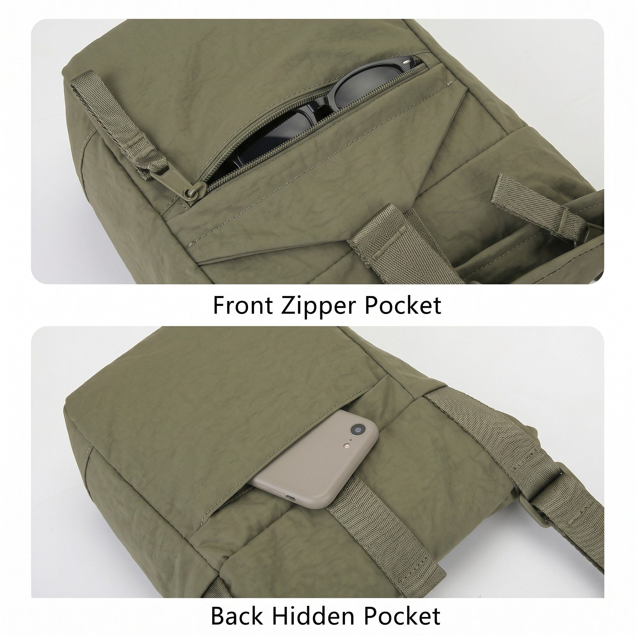 Water Resistant Nylon Crossbody Bucket Bag Adjustable Strap Multi Pocket Everyday Travel Bag