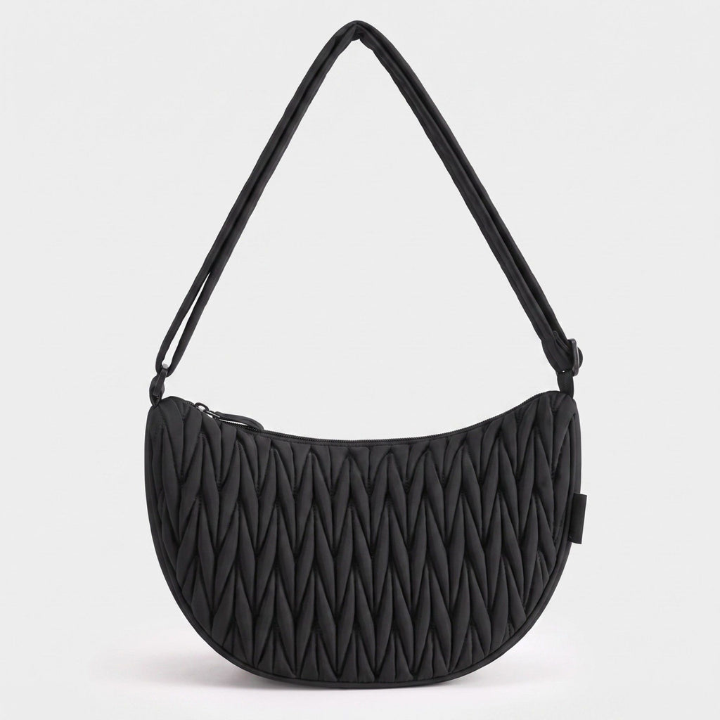 Ruched Crescent Shoulder Bag with Knotted Wide Adjustable Shoulder Strap 11.8x3.5x6.3in