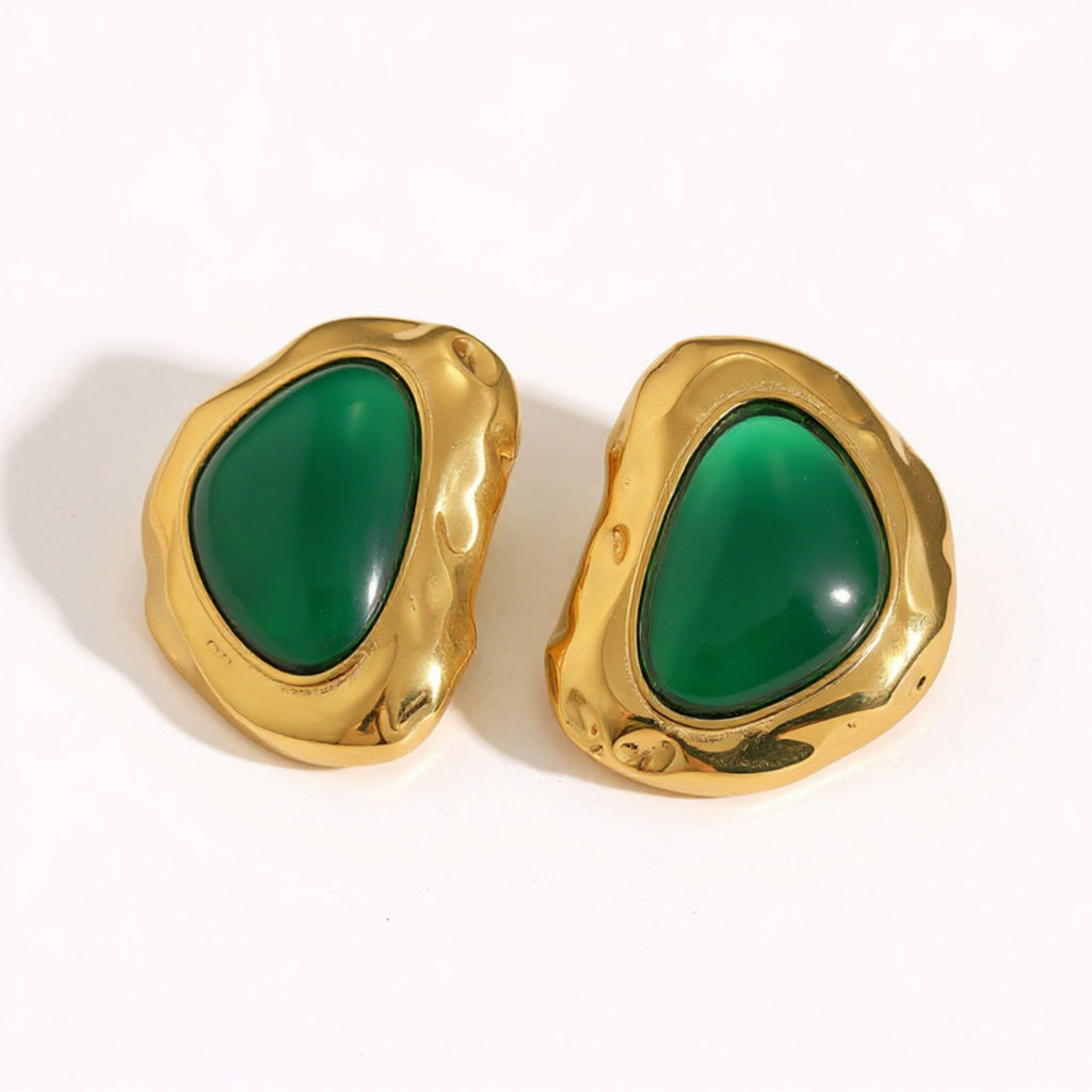 Women's Organic Shape Stud Earrings with Smooth Polished Centerpiece and Bold Sculptural Frame for a Modern Artistic Statement