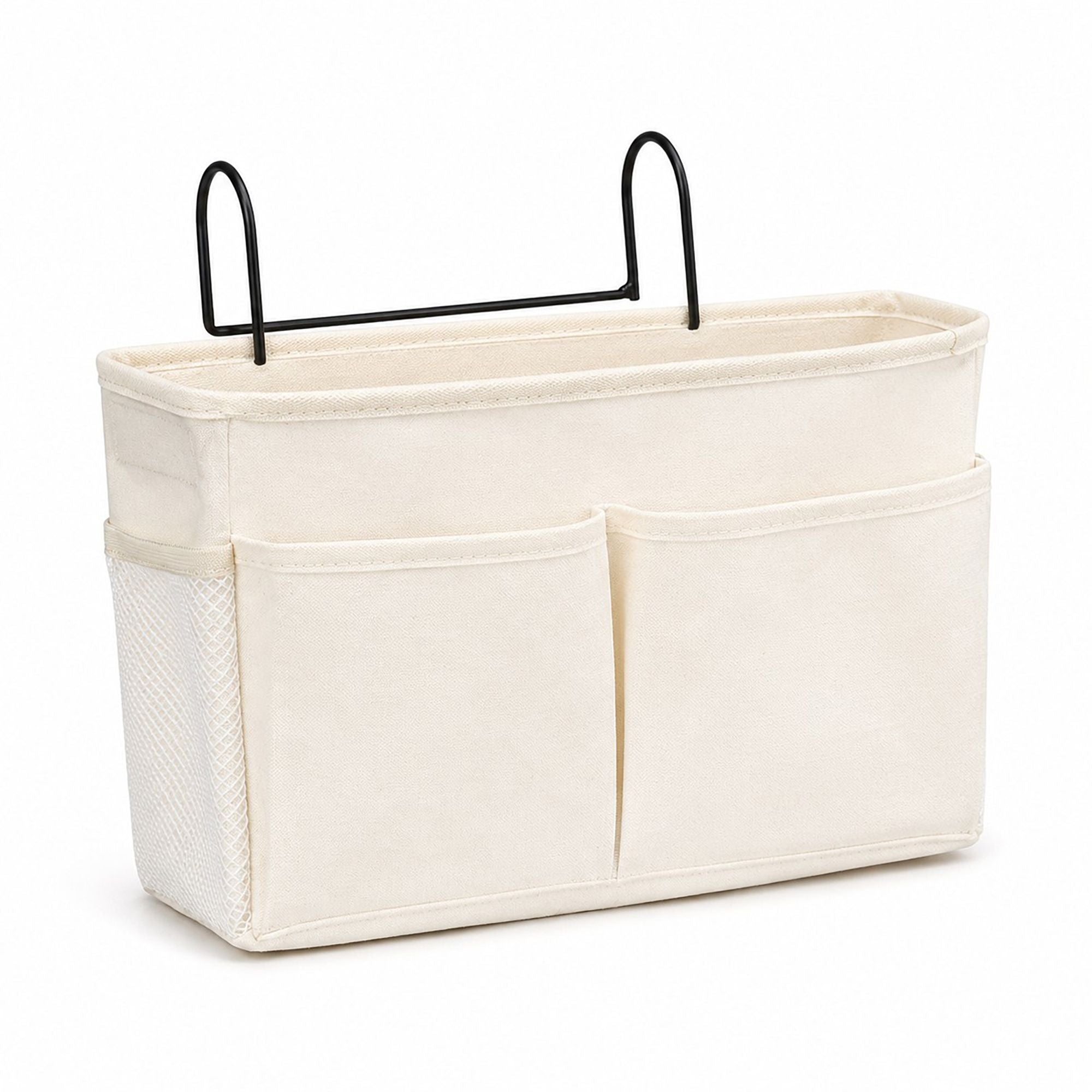 Cesta organizadora colgante para cabecera de cama con ganchos y múltiples bolsillos para la barandilla de la cama