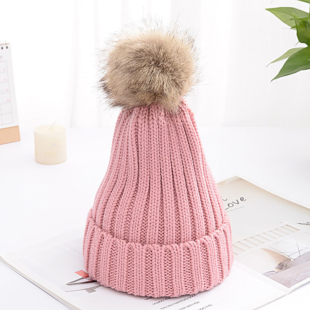 Anna-Kaci Women's Cable Knit Beanie with Faux Fur Pom-Pom - Warm Stretchy Winter Hat for Casual Daily Wear