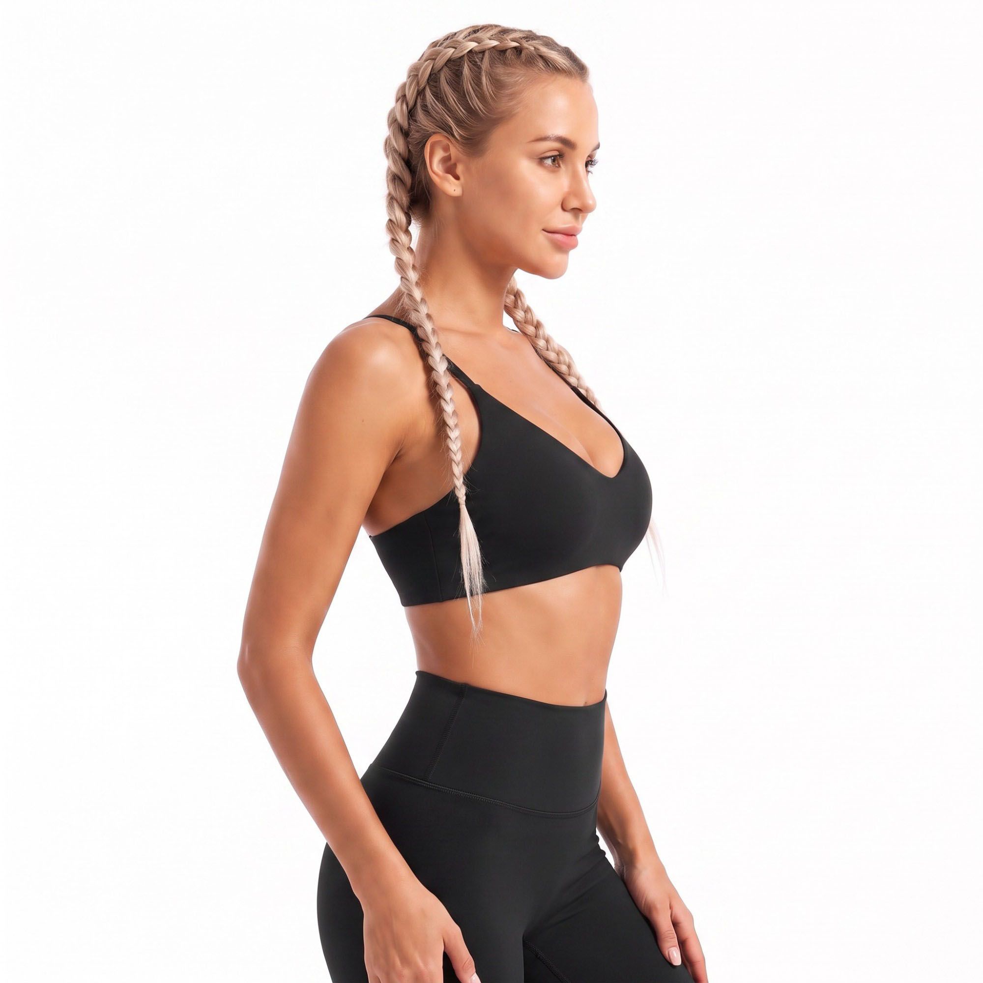 V Neck Sports Bra with Slim Straps Fitted Workout Top for Yoga Running Gym Training