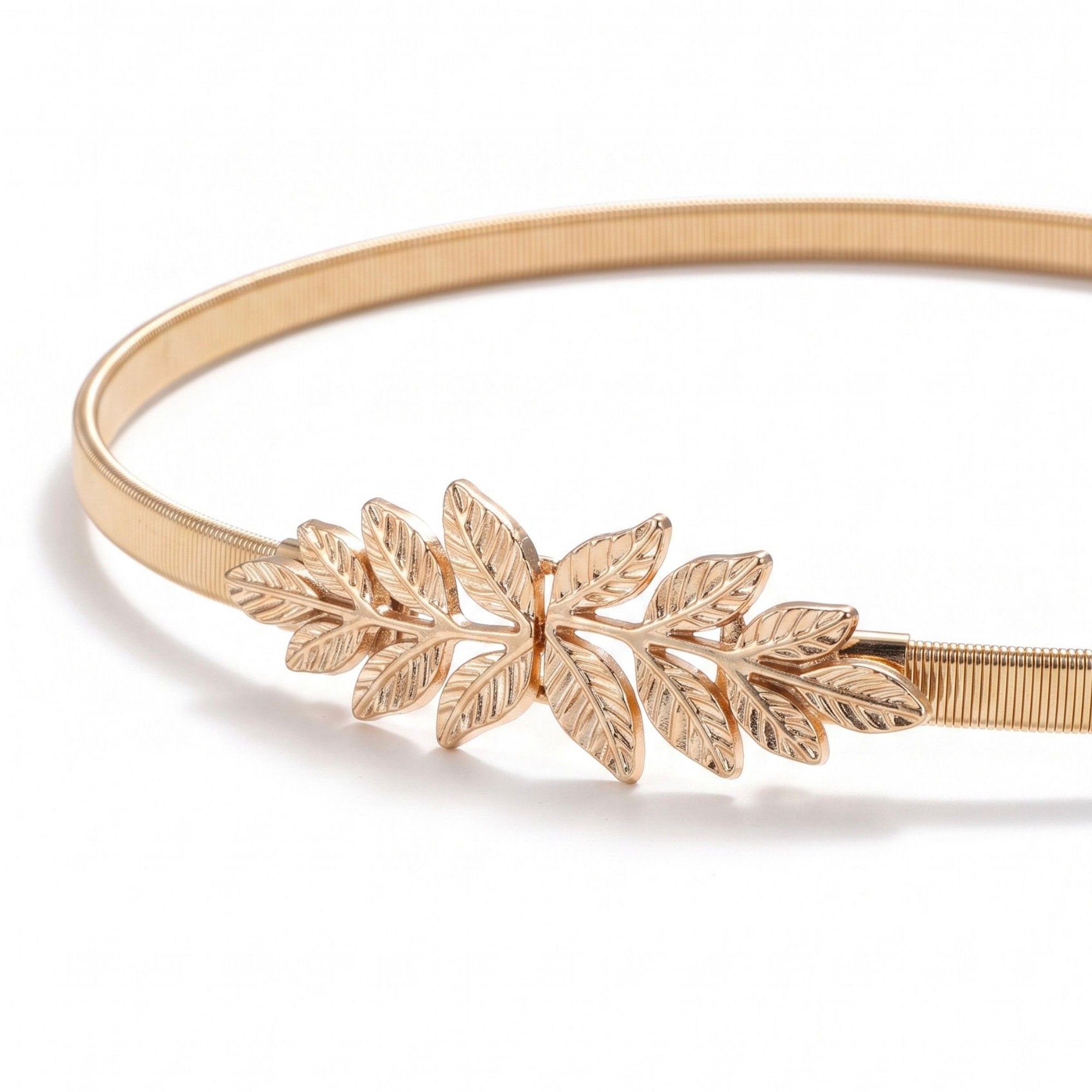 Dual Leaf Elastic Metal Waist Belt Adjustable Minimalist Leaf Waist Jewelry 47.2in