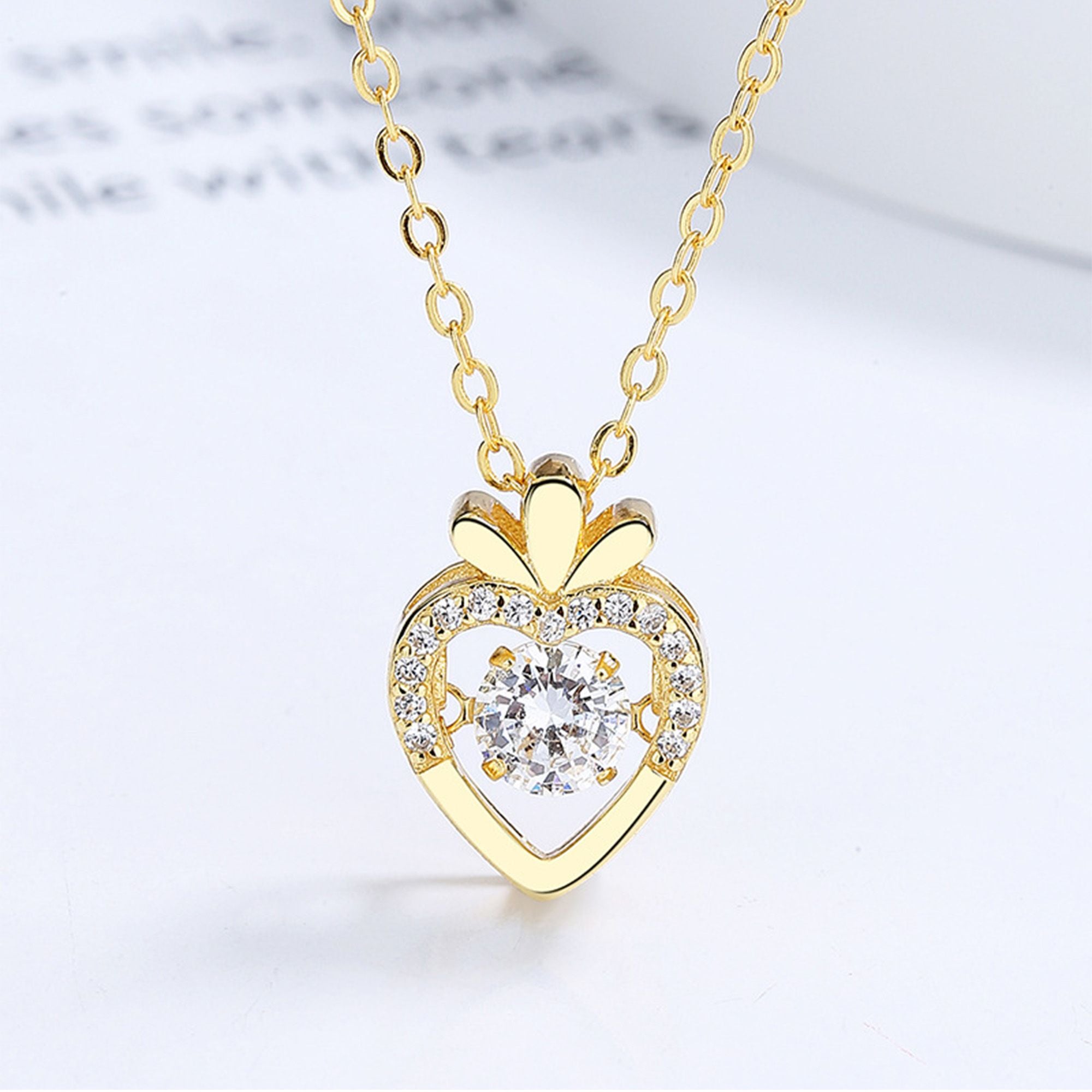 Radish Heart-Shaped Pendant Necklace with Clear Crystal Center