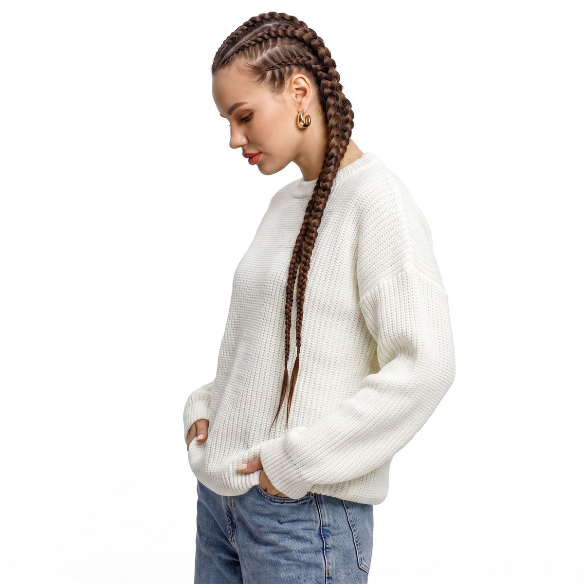 Oversized Chunky Knit Crewneck Pullover Sweater