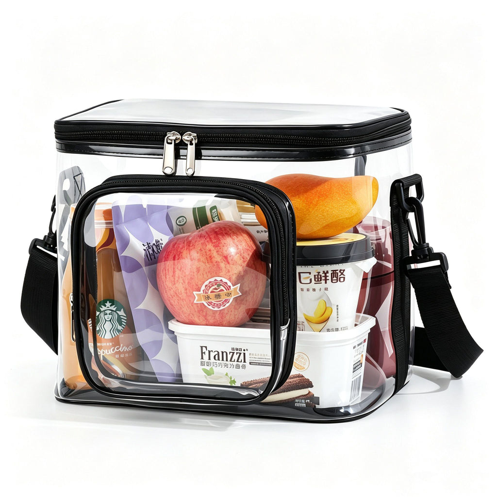 Clear PVC Lunch Tote Bag with Front Zipper Pocket, Top Handle and Removable Shoulder Strap