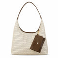 Woven Straw Shoulder Bag Hobo Handbag with Removable Pouch and Magnetic Closure