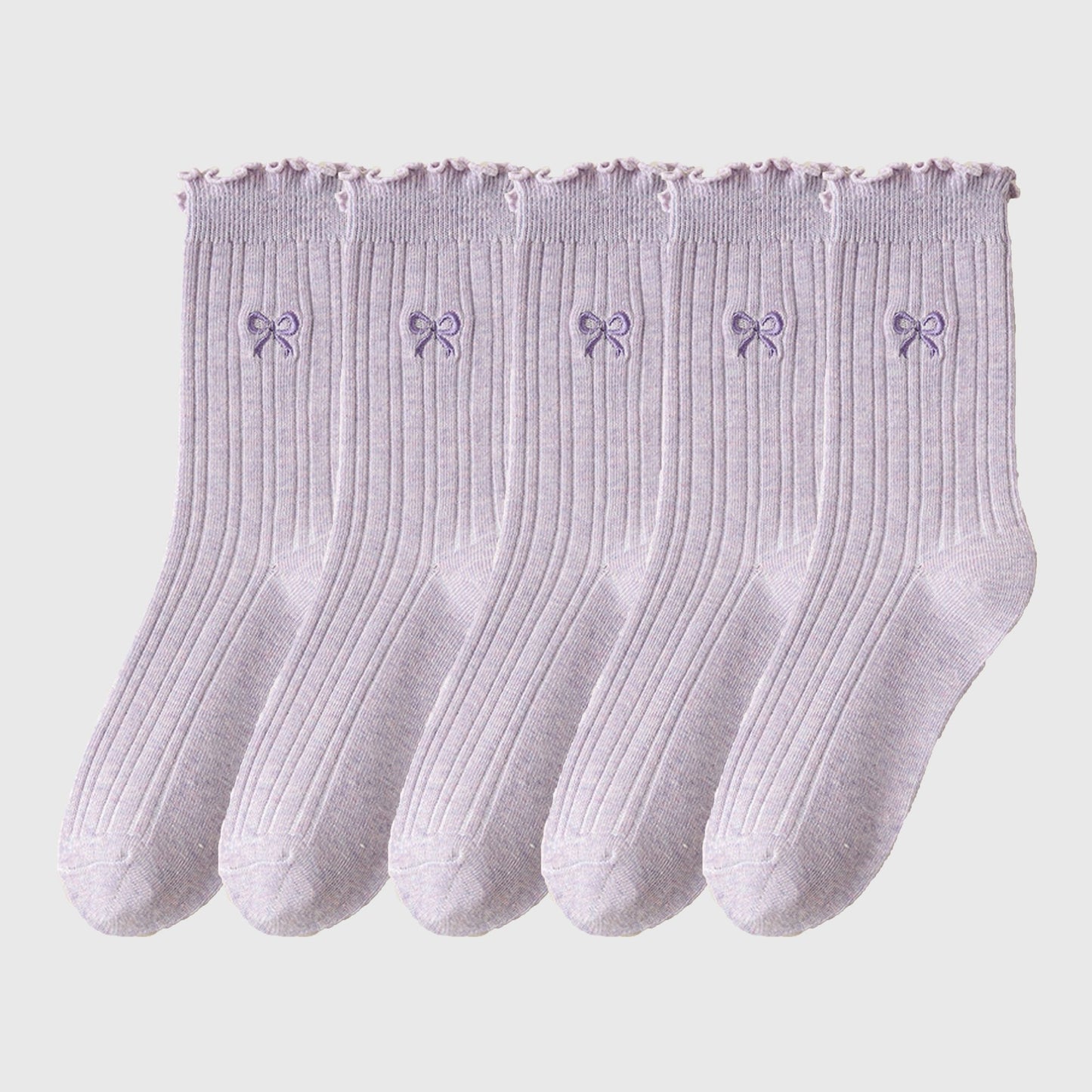 Anna-Kaci Women's Summer Ribbed Ankle Socks with Bow Embroidery Casual 5Pk