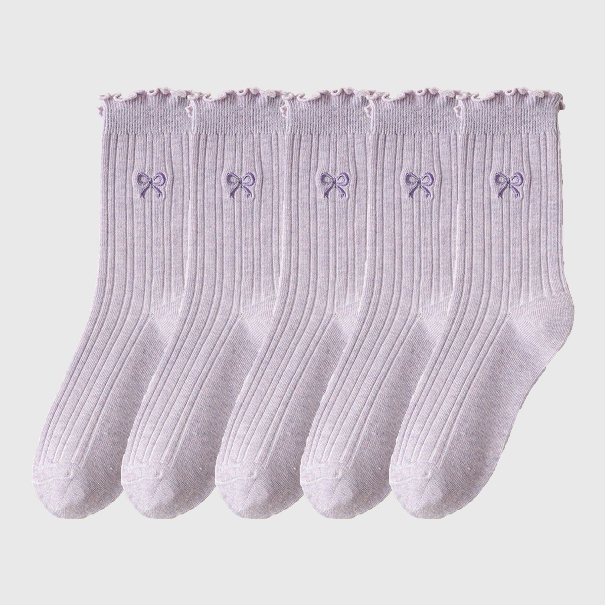 Anna-Kaci Women's Summer Ribbed Ankle Socks with Bow Embroidery Casual 5Pk