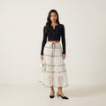 Anna-Kaci Women's 2 Piece Set Long Sleeve Crop Top Button Front Tiered Lace Maxi Skirt Outfit