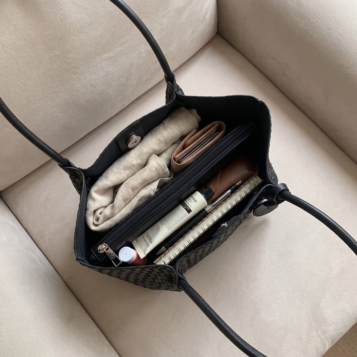 Woven Tote Bag with Heart Charm