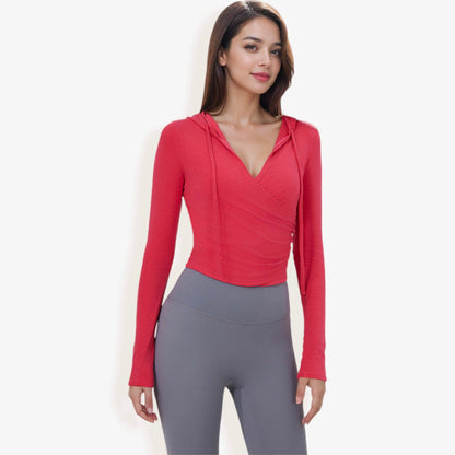 Hooded Long Sleeve Wrap-Around Activewear Top