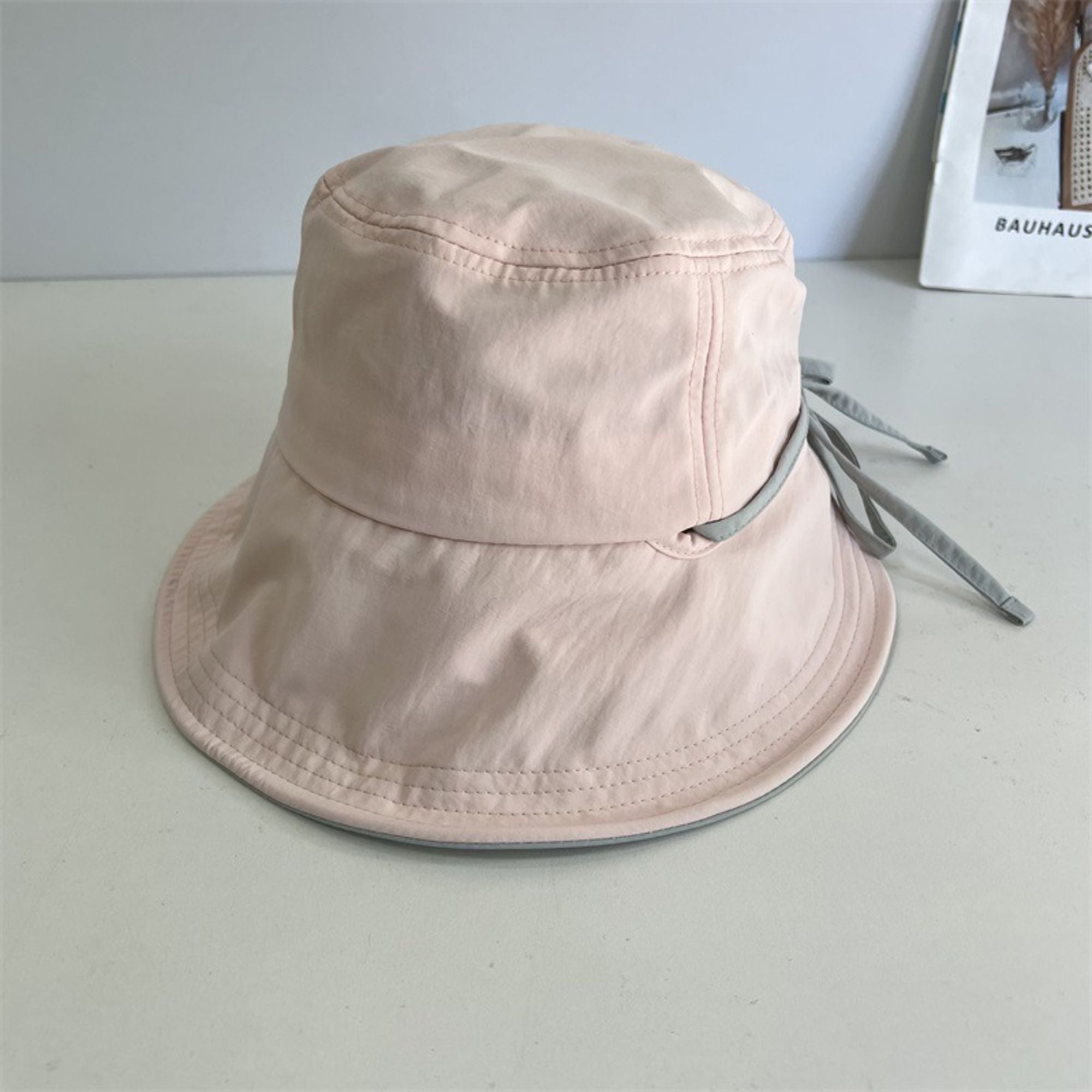 Wide Brim Bucket Sun Hat with Tie Strap