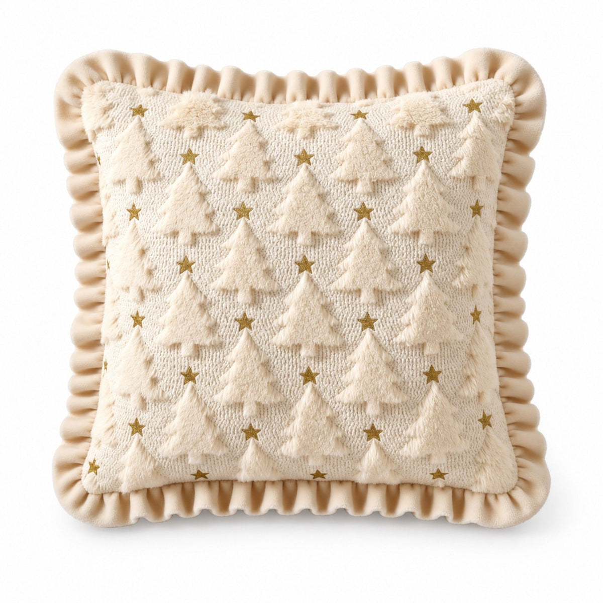 1 Piece Christmas Tree Throw Pillow Cover with Ruffle Trim Stars 18 x 18 Inch