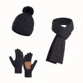 3 Piece Pom Beanie Scarf and Touchscreen Gloves Winter Set