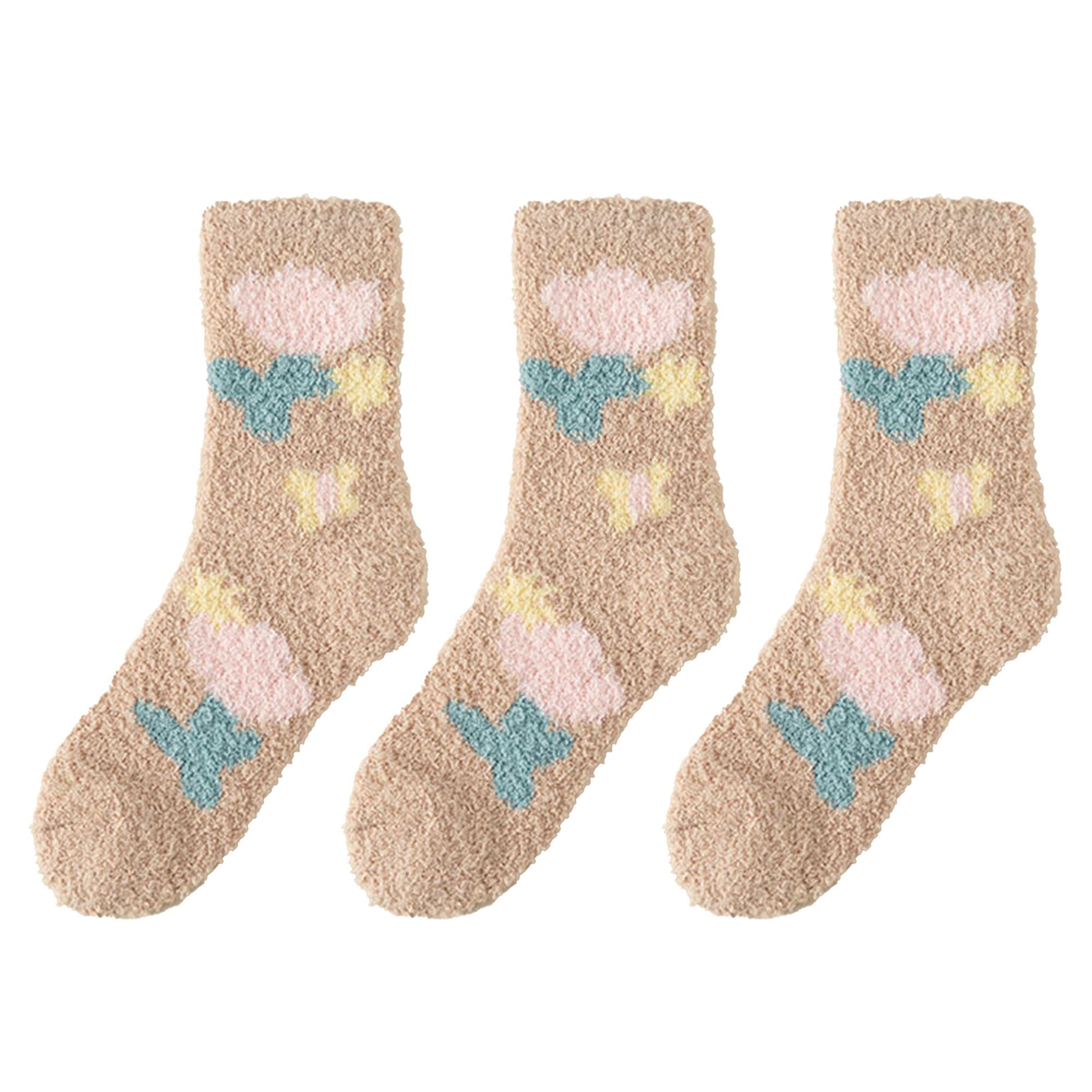 Anna-Kaci 3-Pair Fuzzy Floral Print Lounge Socks with Soft Texture and Cozy Fit