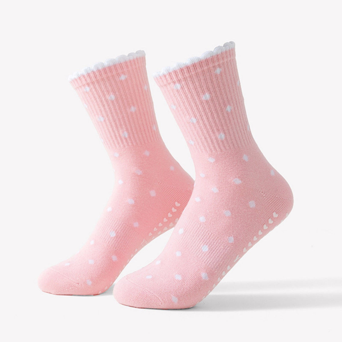 Non Slip Grip Crew Socks 3 Pair Pack Polka Dot Ruffle Cuff